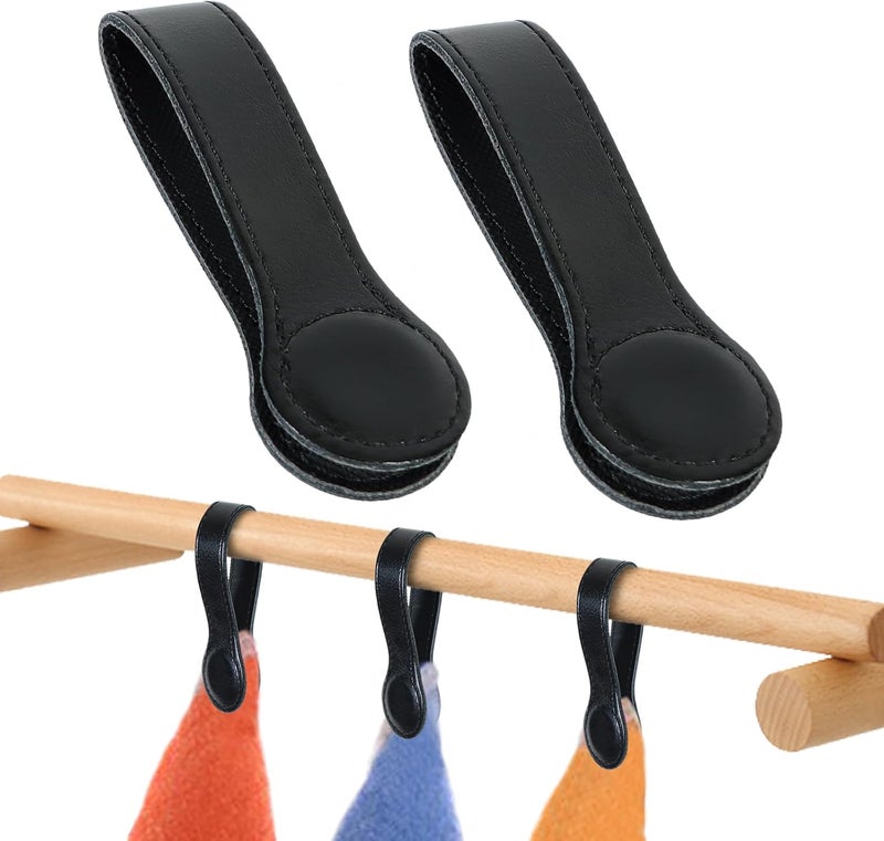 Sozize Leather Magnetic Kitchen and Bathroom Towel Clips for Oven Handle, Towel Rods or Racks (2 PCS, Black) - Image 1
